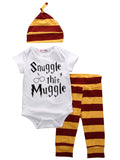Snuggle this Muggle Outfit Short Sleeve Romper Bodysuit Long Pants Hat - BeeBee Cakes