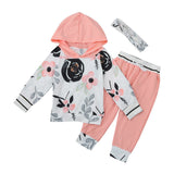 3 Piece Floral Baby Girl Hooded T-shirt, Pants, and Headband Set - BeeBee Cakes