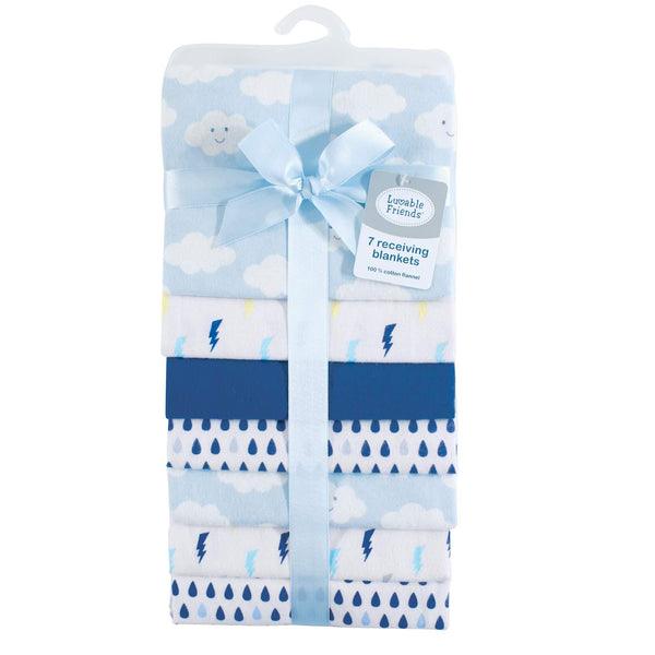 Luvable Friends 8-Piece Baby Flannel Burp Cloths & Receiving Blankets Set - Rainbow Print, Soft Cotton
