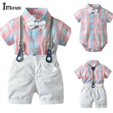 Will T-shirt Onesie with Bow Tie, Suspenders, and Shorts Set - BeeBee Cakes