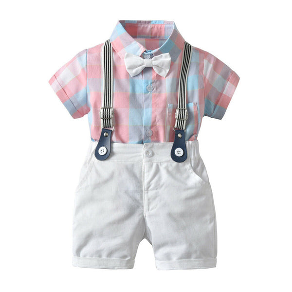 Will T-shirt Onesie with Bow Tie, Suspenders, and Shorts Set - BeeBee Cakes