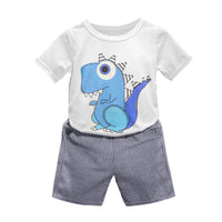 2 Piece T-Rex Toddler Boy's T-shirt and Striped Shorts Set - BeeBee Cakes