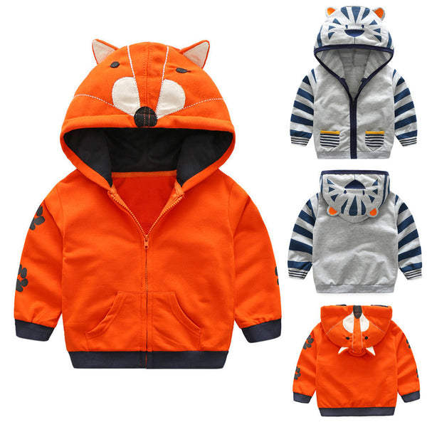 Fox or Zebra Hooded Zip Front Sweatshirt Toddler Boy or Girl - BeeBee Cakes