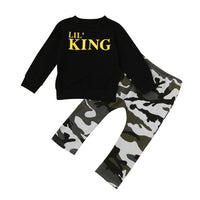2 Piece Lil' King Toddler Boys T-shirt and Camouflage Pants Set - BeeBee Cakes
