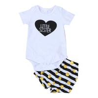 2 Piece Little Sister Baby Girl Onesie and Striped Shorts Set - BeeBee Cakes