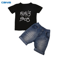 Toddler Summer Kids Baby Boy Clothes Set Cotton Letter Short Sleeve T-Shirt Tops Denim Jeans Shorts Pants 2PCS Outfits Set - BeeBee Cakes